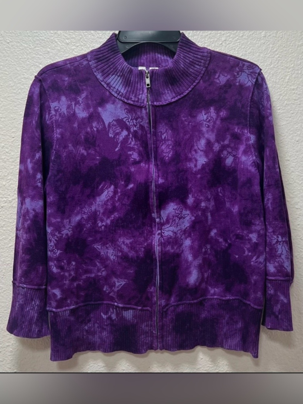 Relativity 3/4 Sleeve Purple Tie-Dye Zip Front Jacket L - Picture 2 of 4